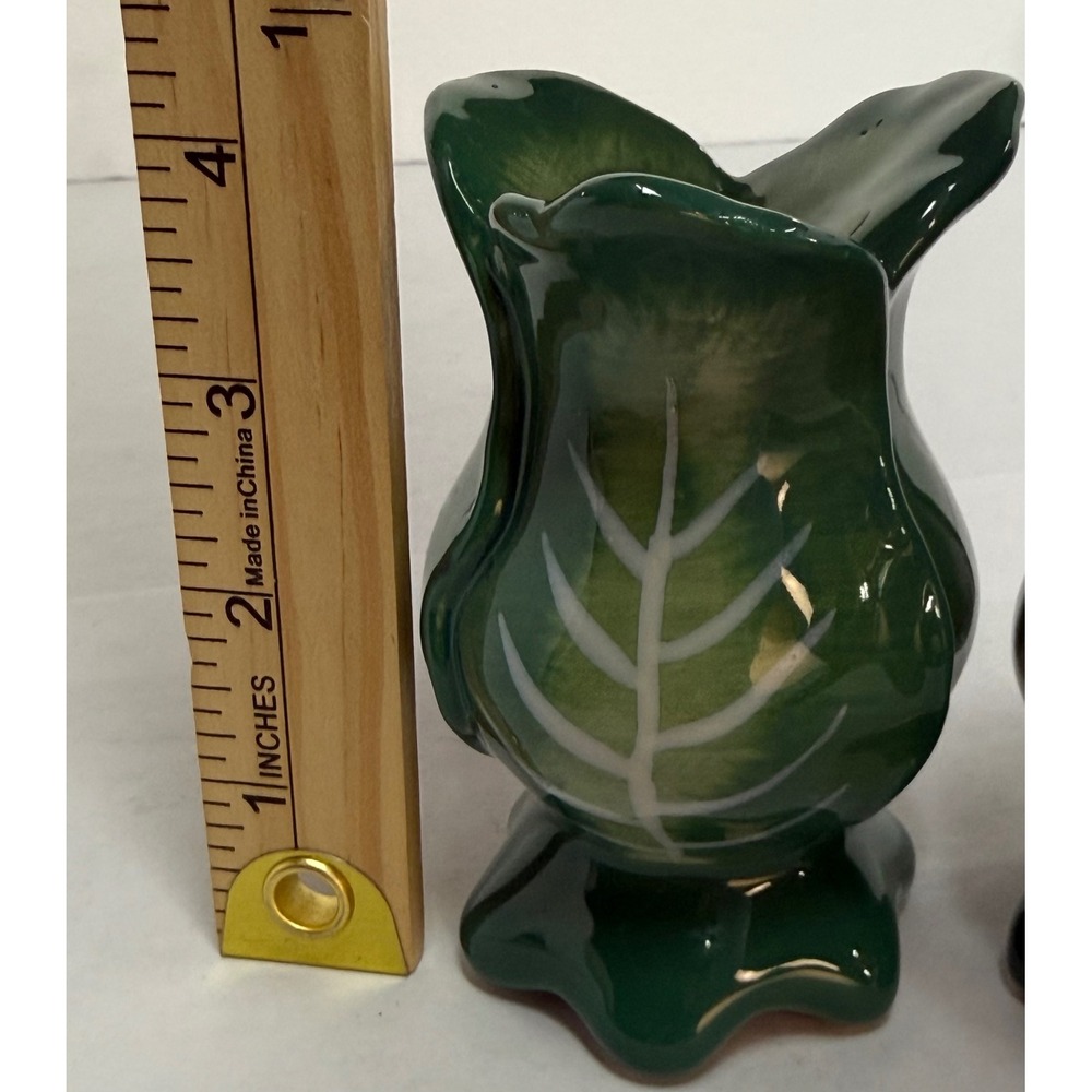 Green Cabbage Leaf Ceramic Taper Candle Holder Set of 3‎ - Picture 4 of 13